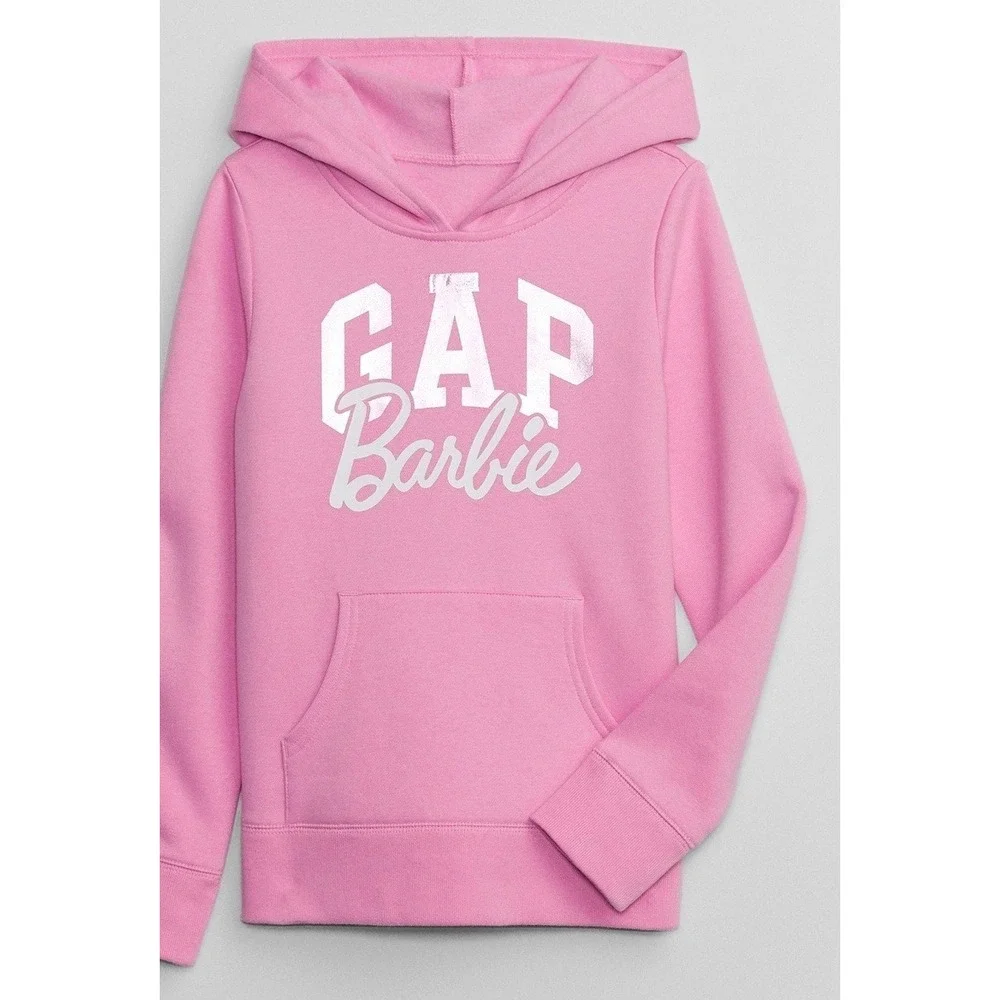 Gap Kids Barbie Logo Hoodie Pink Metallic Foil Sweatshirt XL Kids